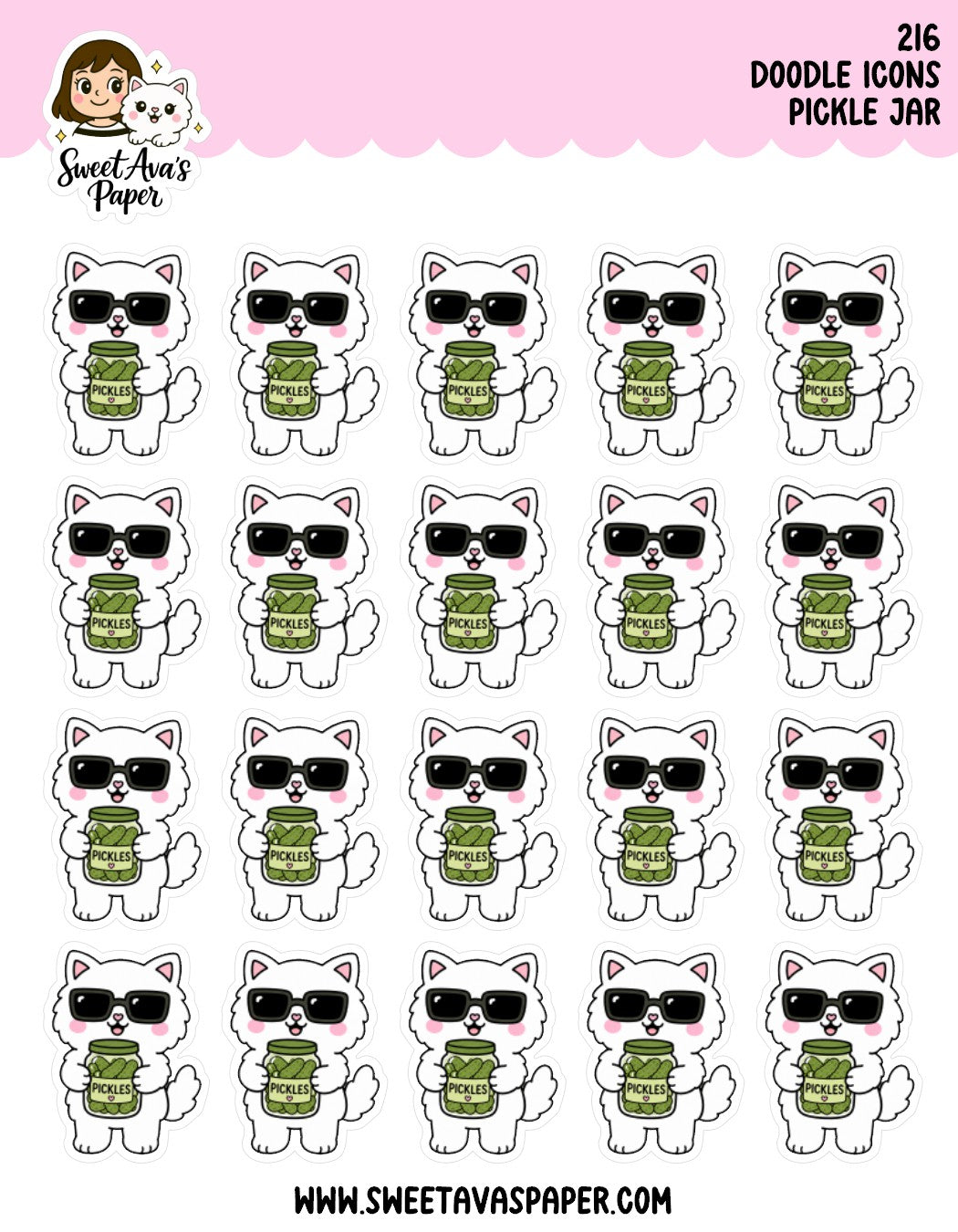 Snowball The Cat Pickle Jar Planner Stickers [216]