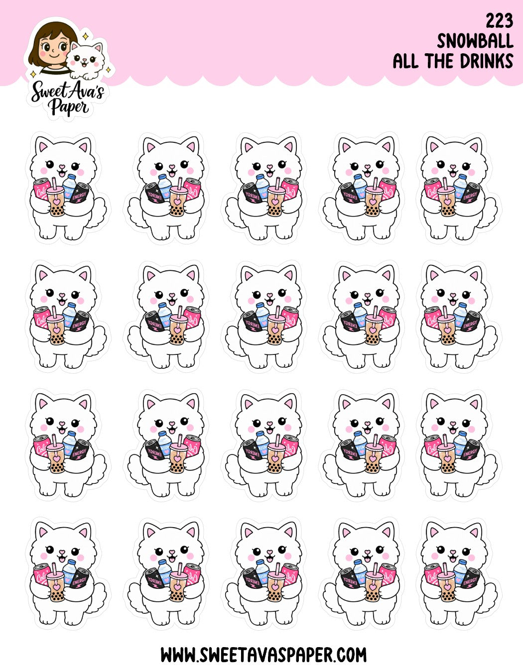 Snowball The Cat All The Drinks Planner Stickers [223]