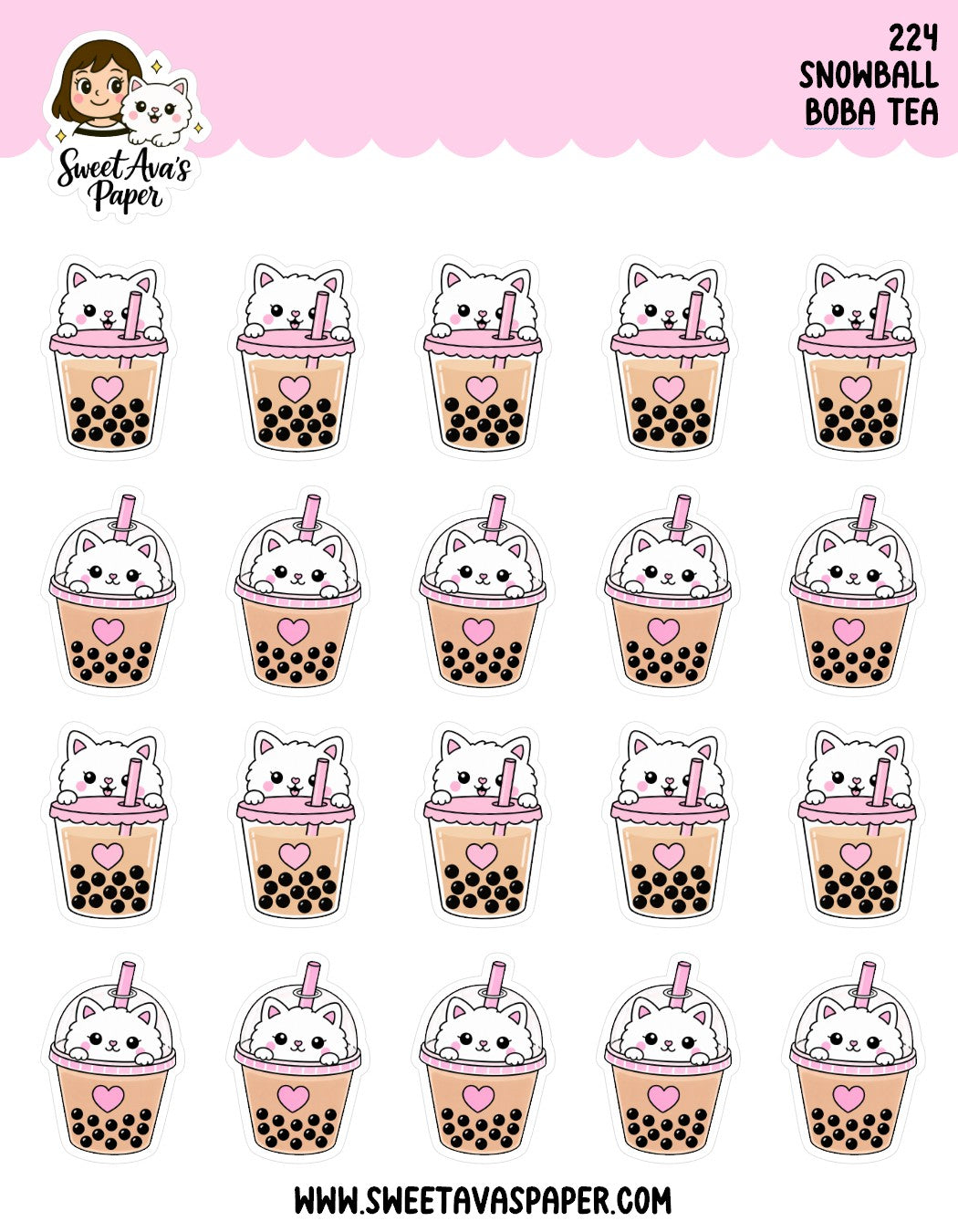 Snowball The Cat Boba Tea Planner Stickers [224]