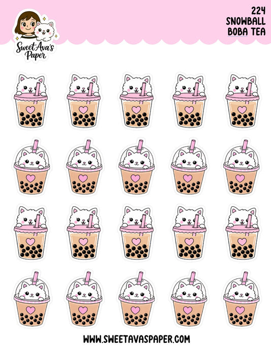 Snowball The Cat Boba Tea Planner Stickers [224]