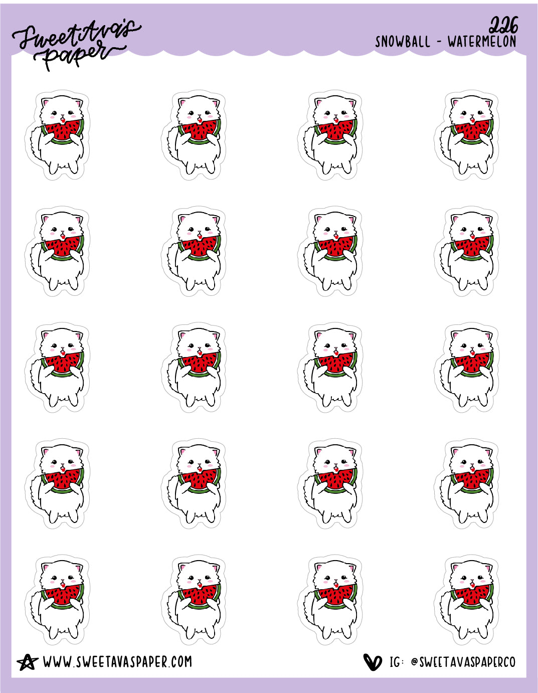 Watermelon Stickers - Snowball The Cat - [226]