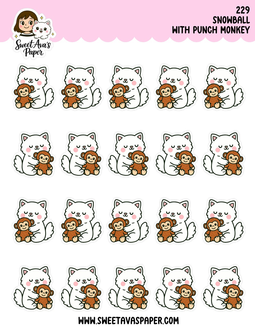 Snowball The Cat With Punch Monkey Plush Planner Stickers [229]