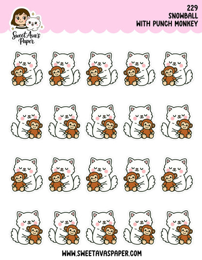 Snowball The Cat With Punch Monkey Plush Planner Stickers [229]