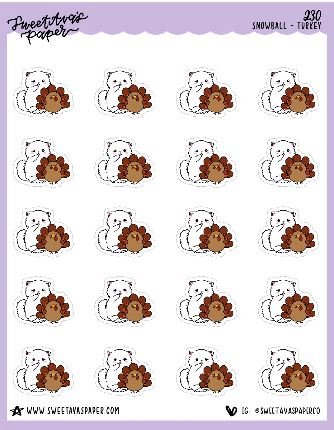 Thanskgiving Turkey Stickers - Snowball The Cat - [230]