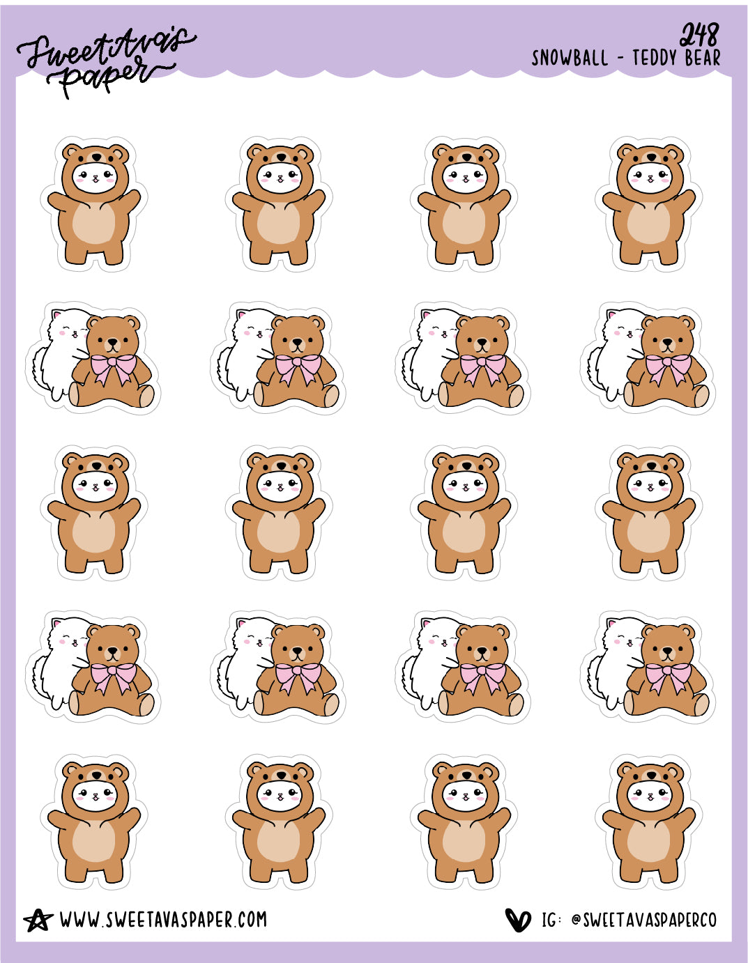 Teddy Bear Stickers - Snowball The Cat - [248]