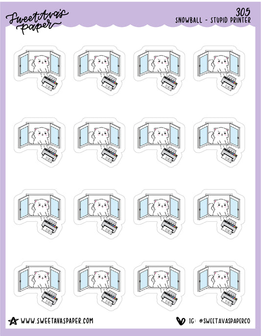 Stupid Printer Planner Stickers - Snowball The Cat - [305]