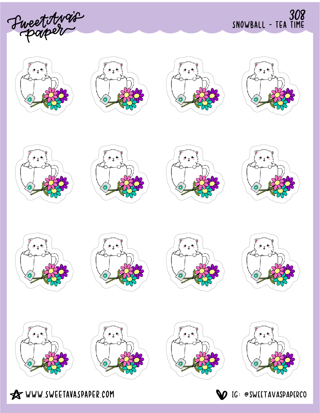 Tea Planner Stickers - Snowball The Cat - [308]