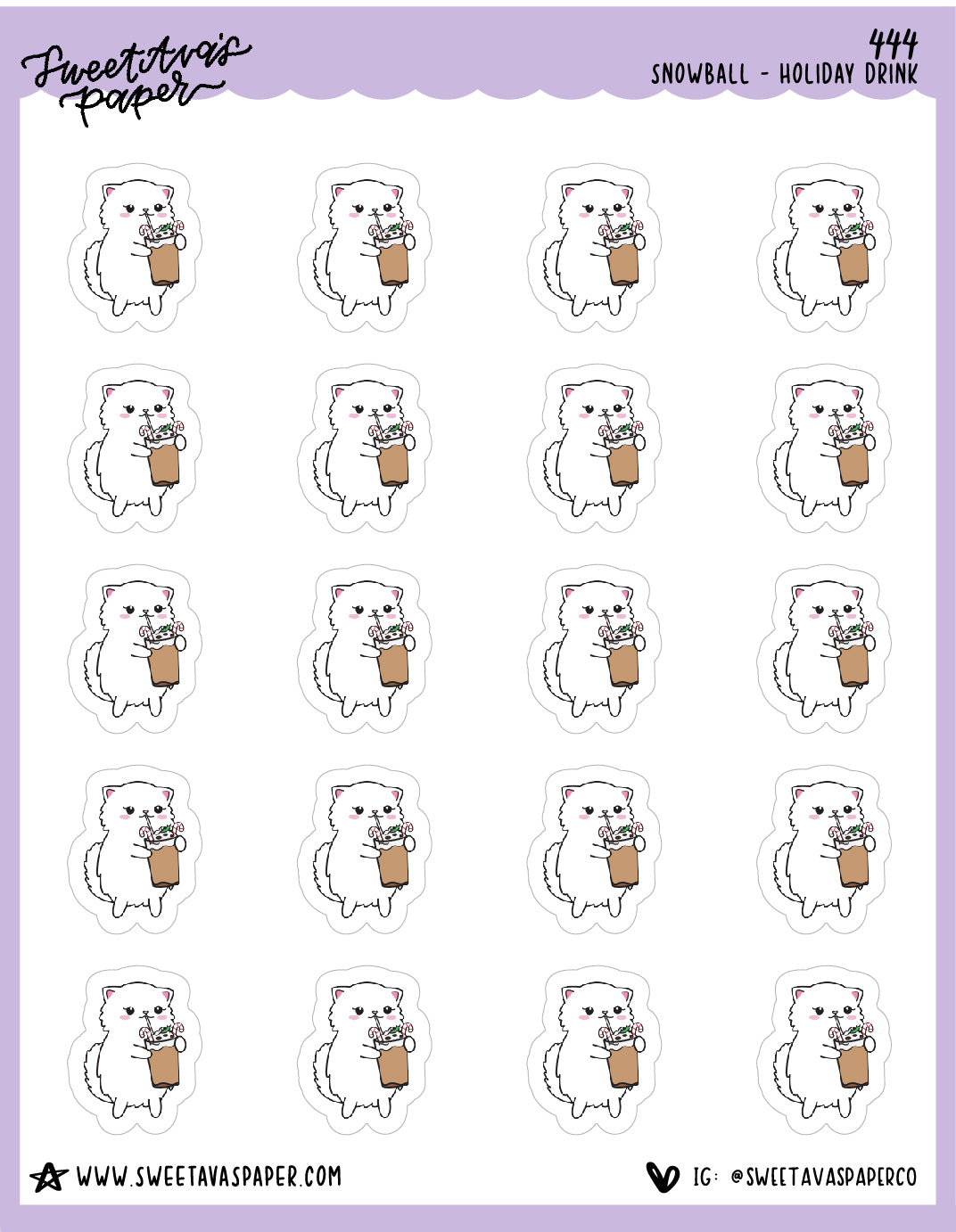 Winter Drink Planner Stickers - Snowball The Cat - [444]