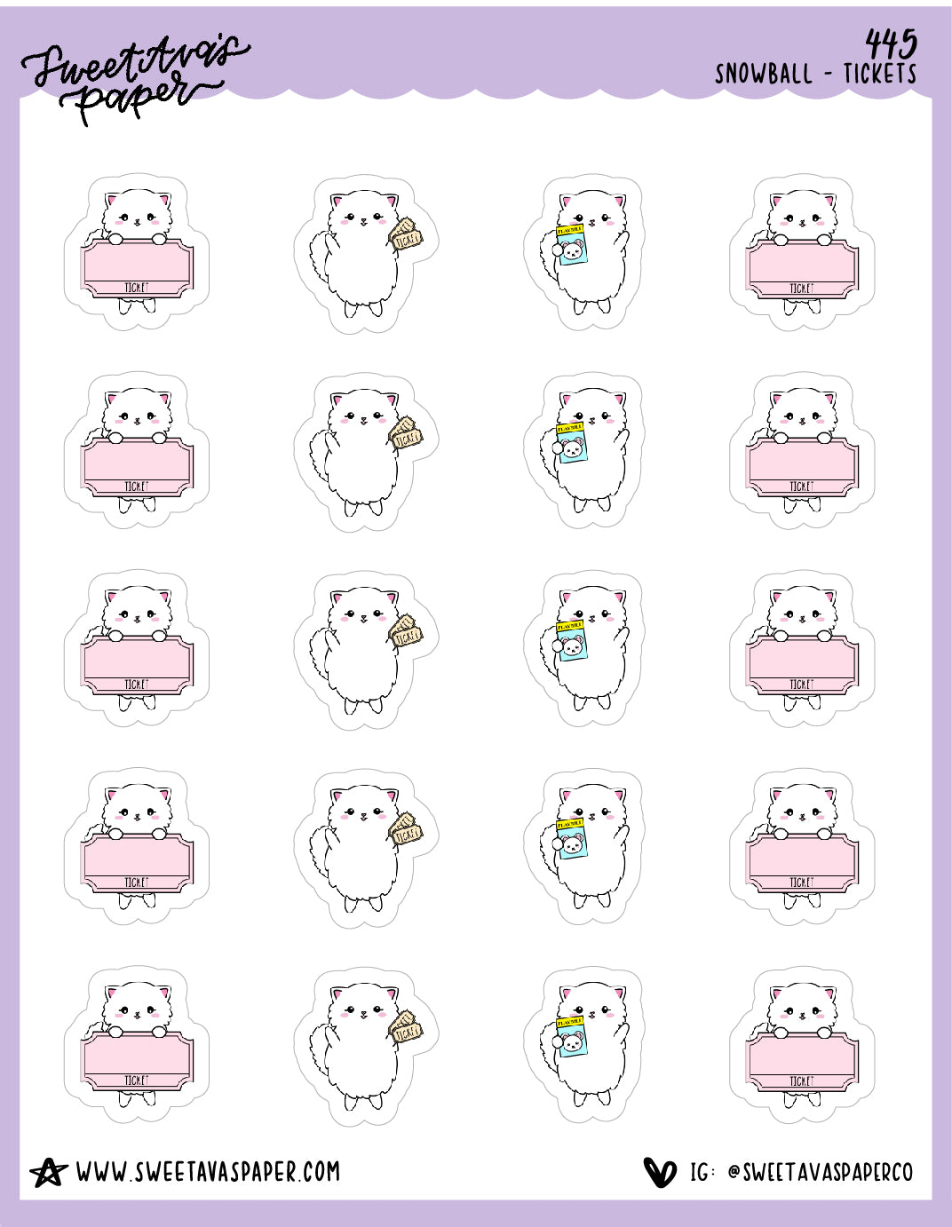 Tickets to Show Planner Stickers - Snowball The Cat - [445]