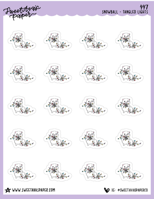 Tangled In Christmas Lights Planner Stickers - Snowball The Cat - [447]