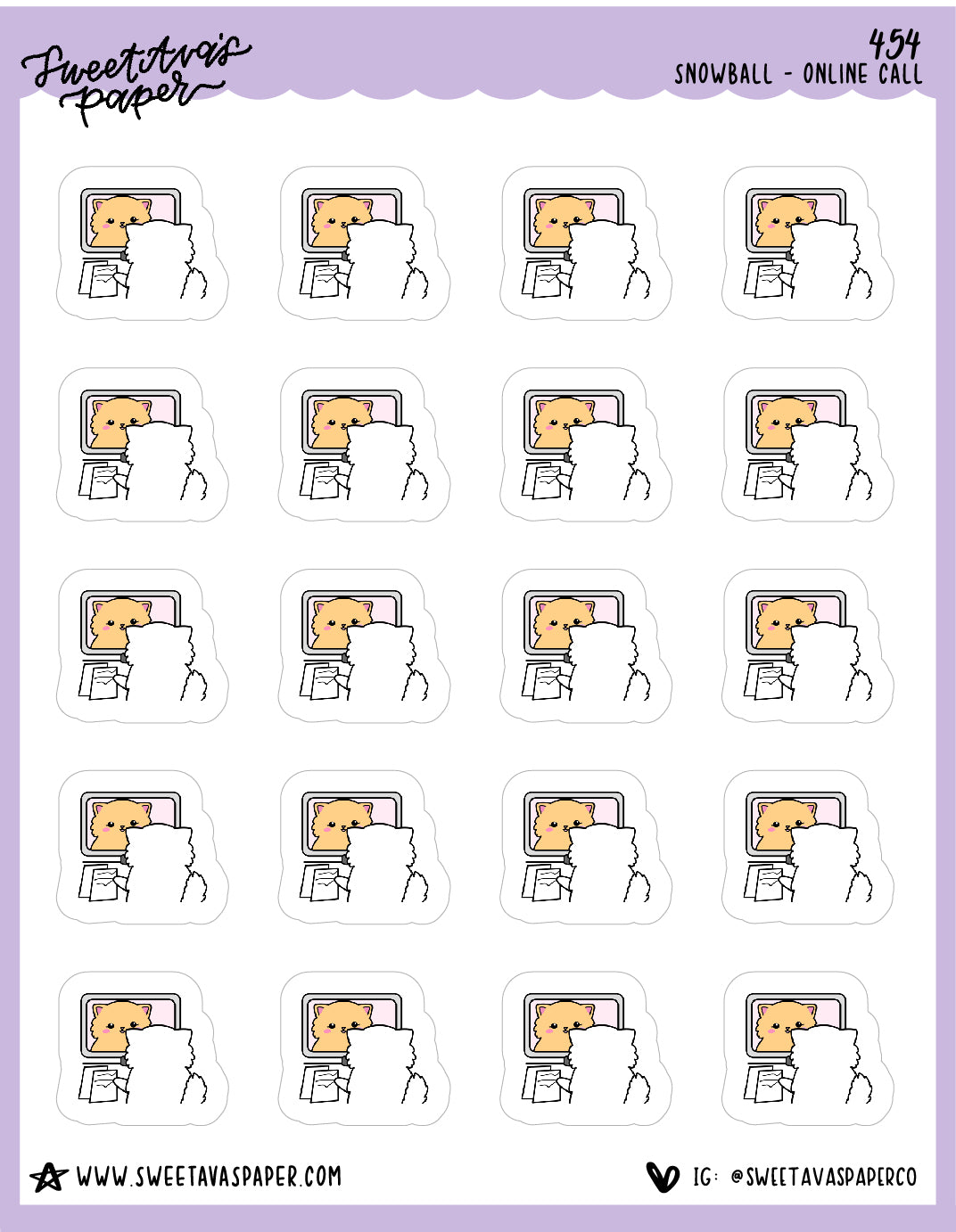 Video Chat Conference Planner Stickers - Snowball The Cat - [454]