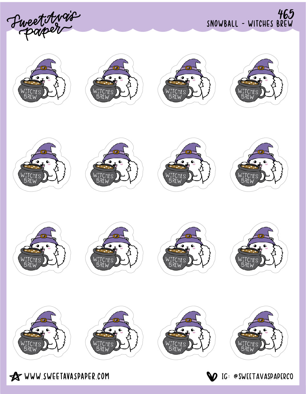 Witches Brew Planner Stickers - Snowball The Cat - [465]