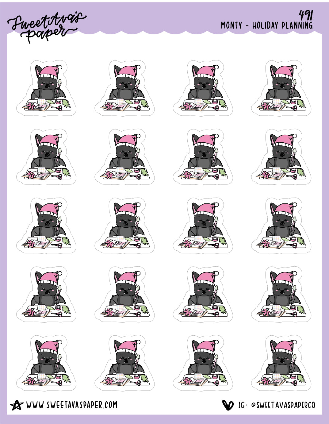 Winter Planning Planner Stickers - Monty The Bat - [491]