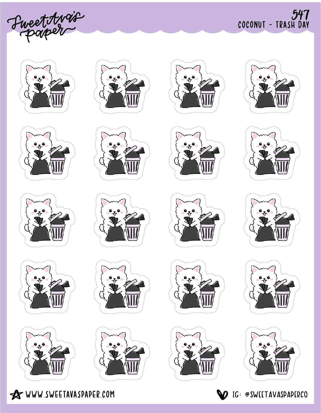 Trash Day Planner Stickers - Coconut the Puppy [547]