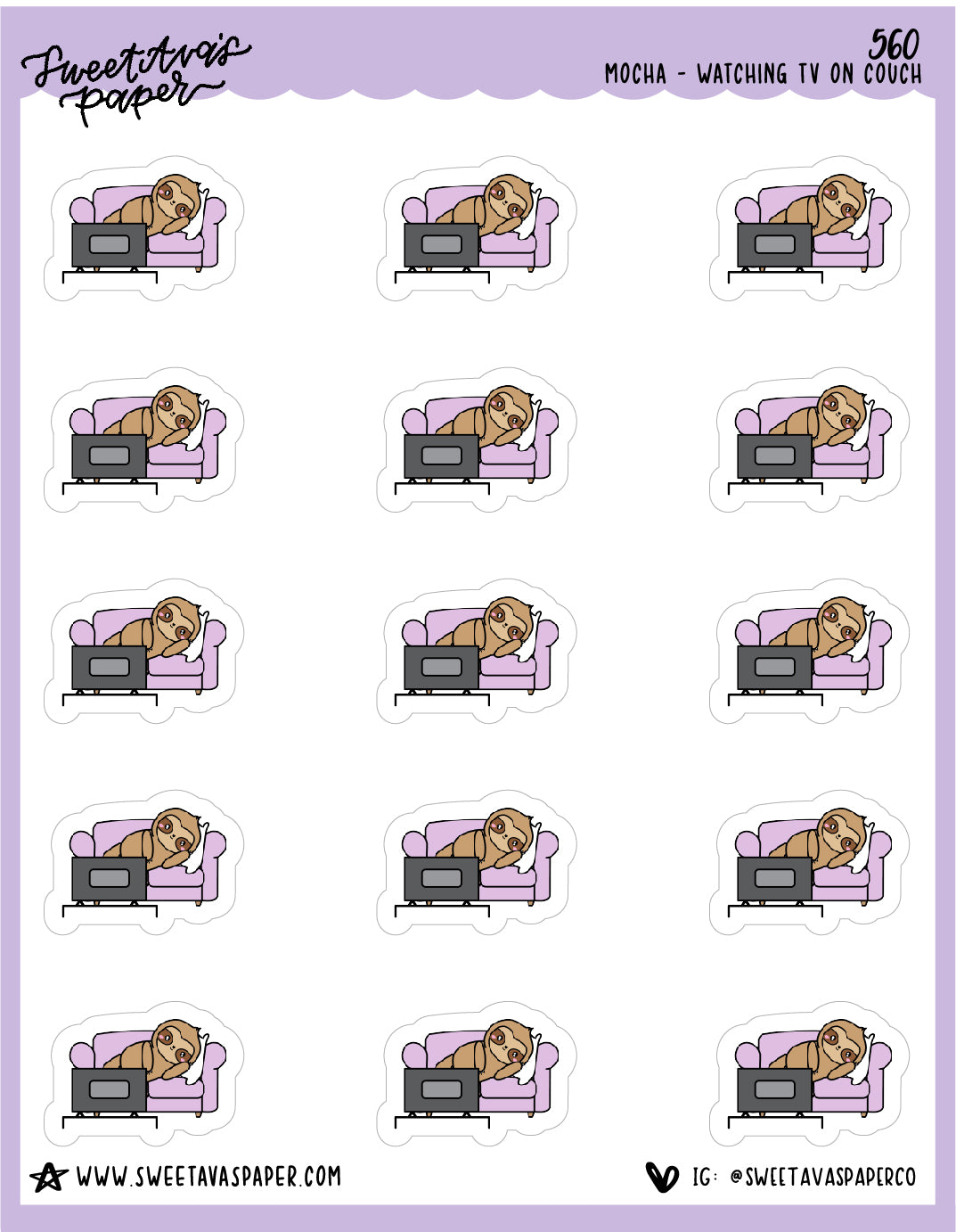 Watching TV On Couch Planner Stickers - Mocha The Sloth [560]