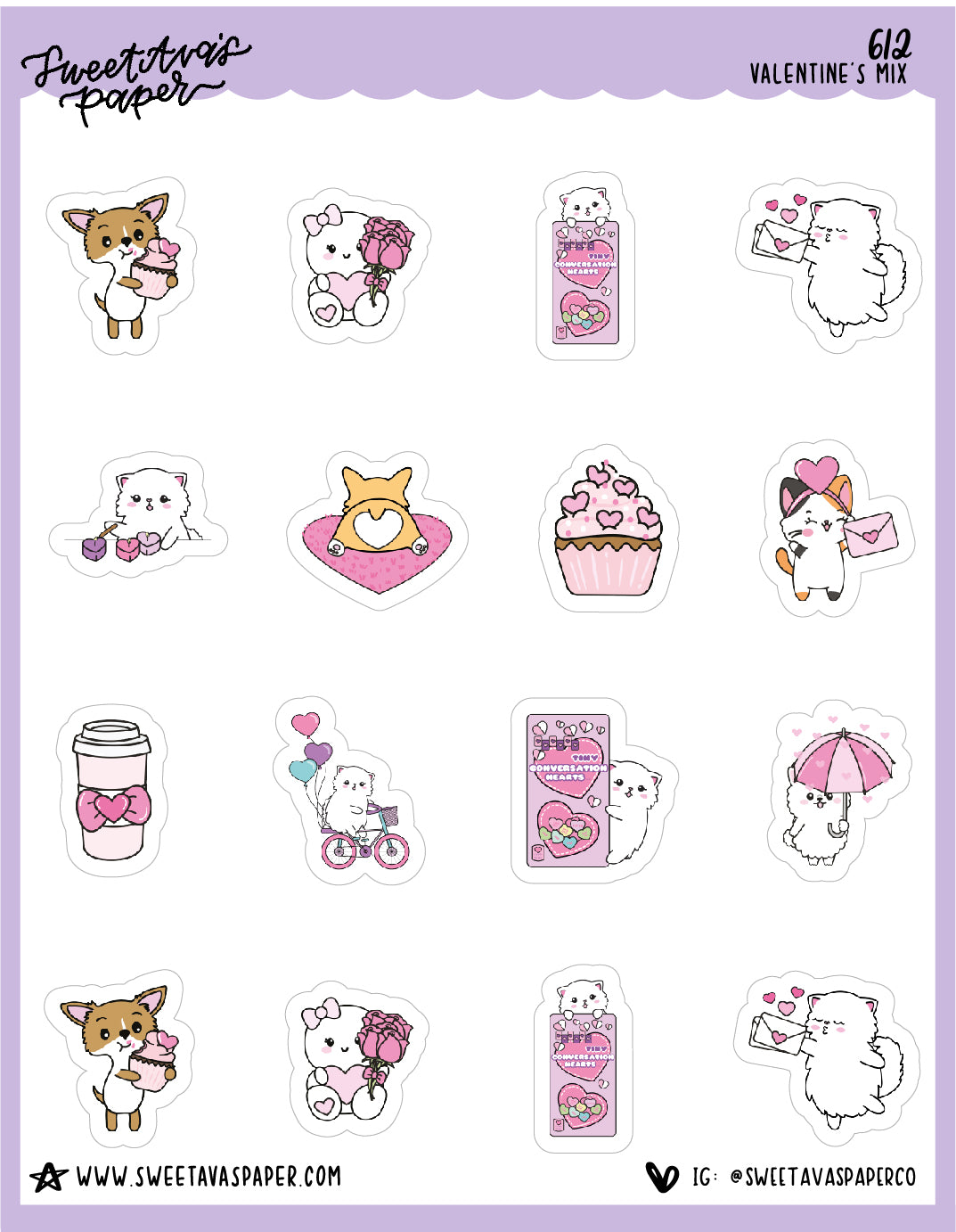 Valentine's Day Mix Planner Stickers - Snowball The Cat, Dottie, Pumpkin, Dundee, Chip - [612]