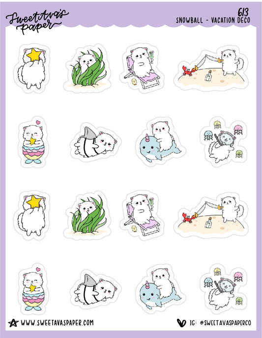 Summer Vacation Planner Stickers - Snowball The Cat - [613]