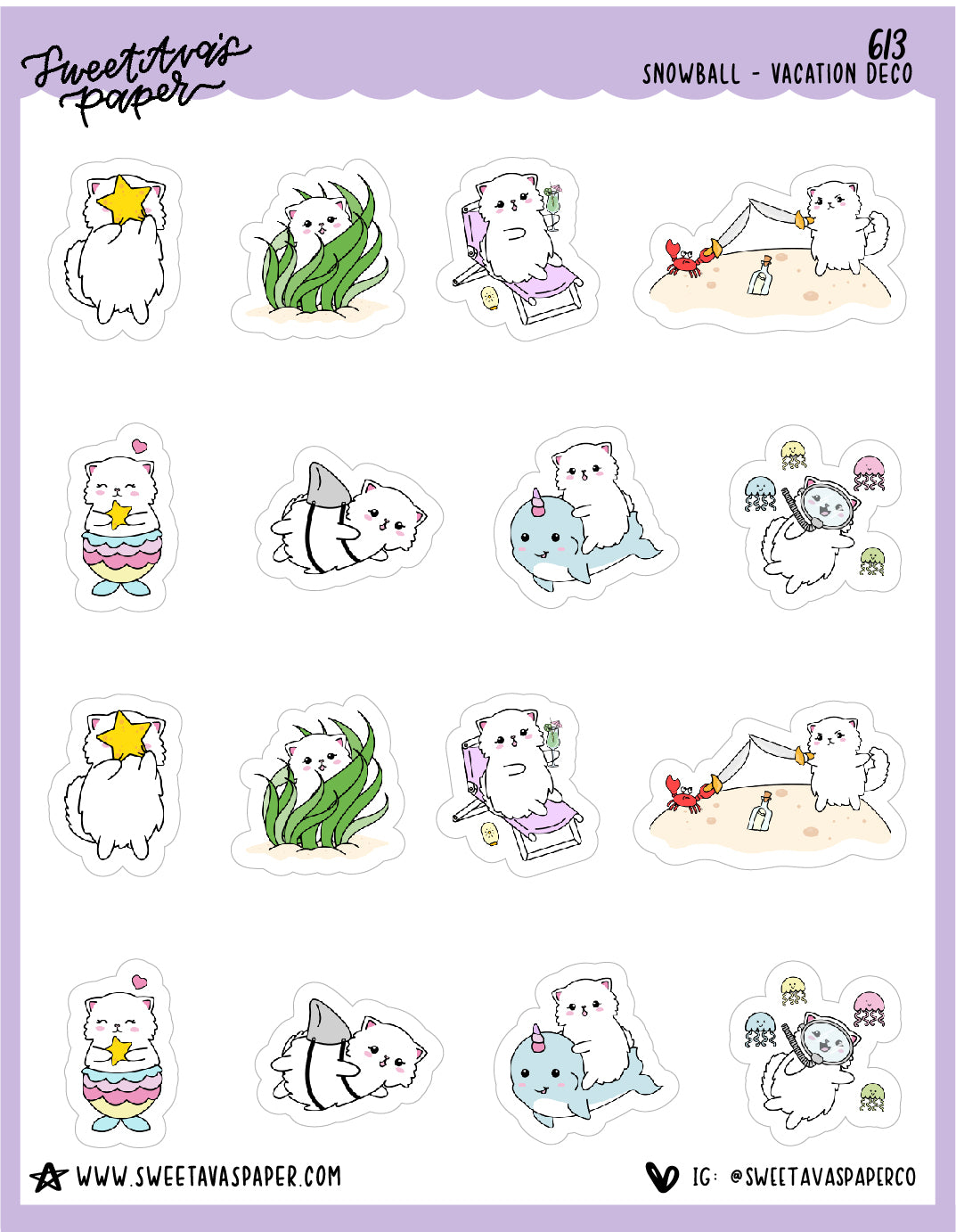 Summer Vacation Planner Stickers - Snowball The Cat - [613]