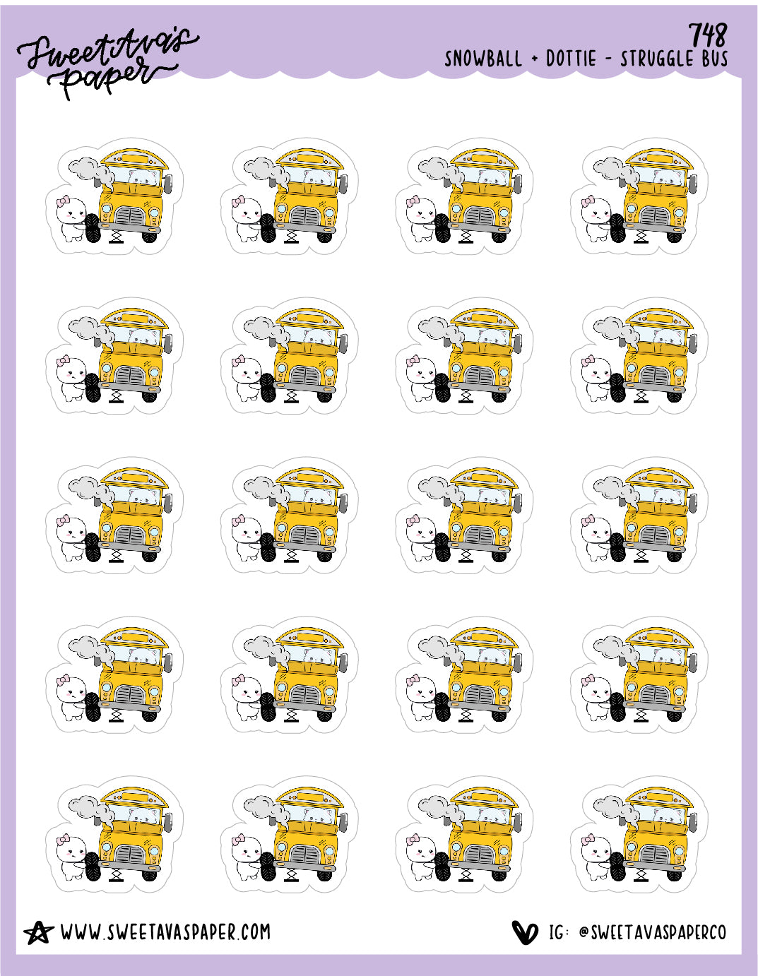 Struggle Bus Planner Stickers - Snowball The Cat and Dottie [748]