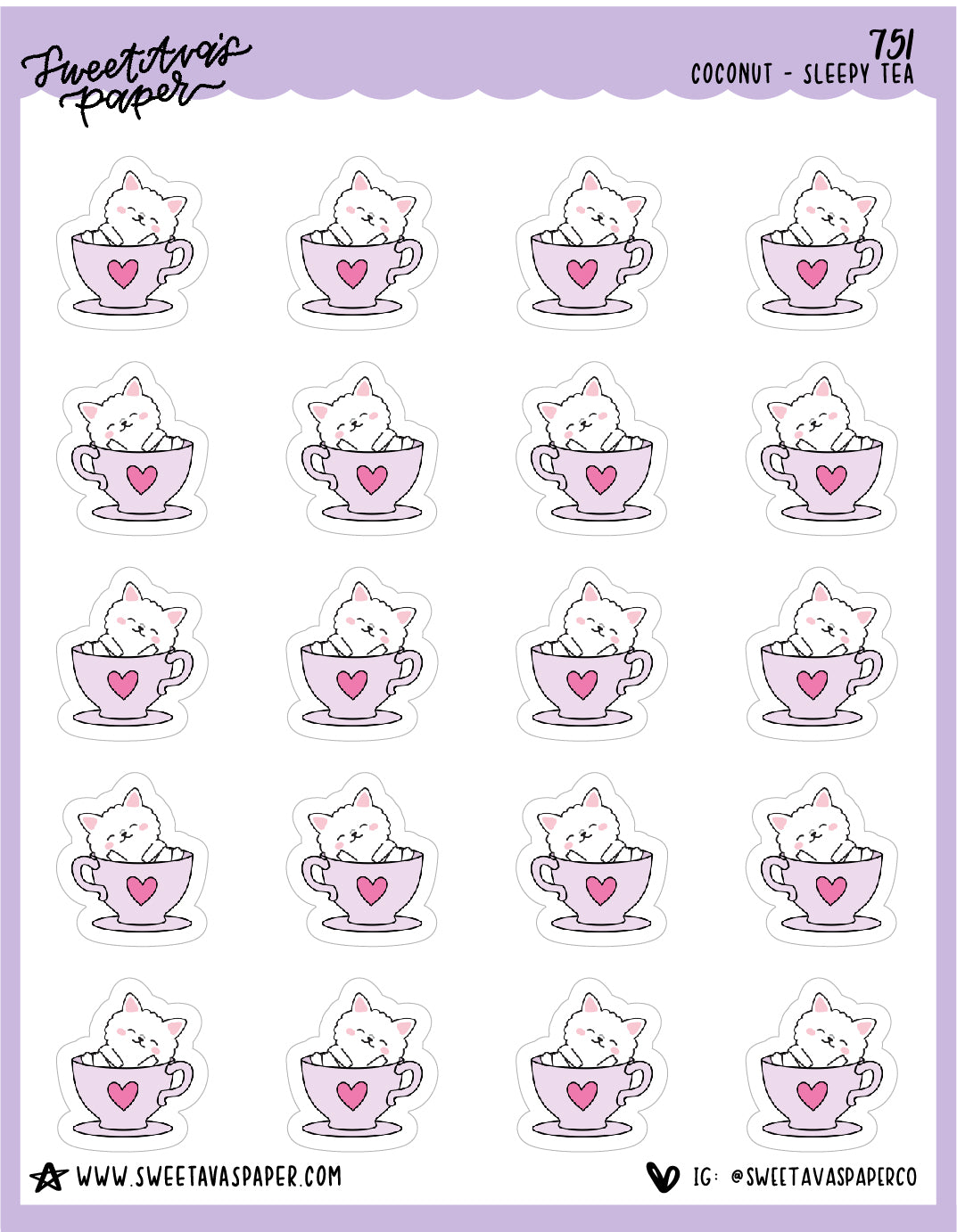 Tea Cup Planner Stickers - Coconut the Puppy [751]