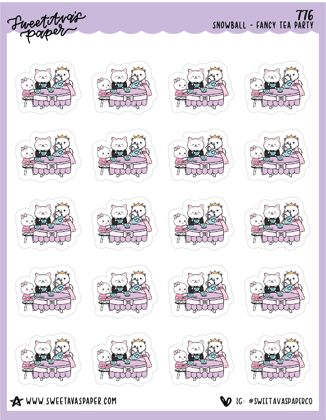 Tea Party Planner Stickers - Snowball The Cat - [776]