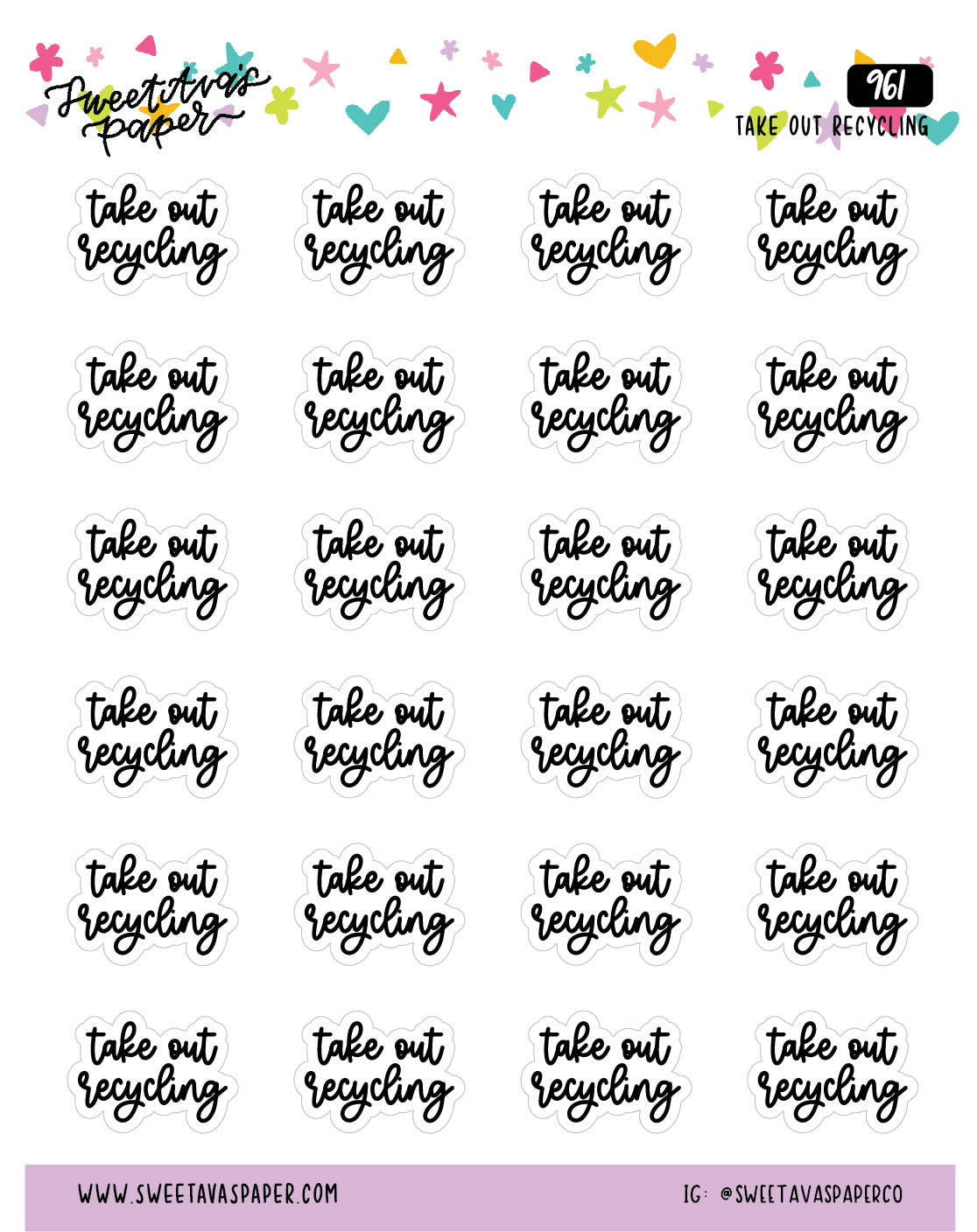 Take Out Recycling Planner Stickers - Script / Text - [961]
