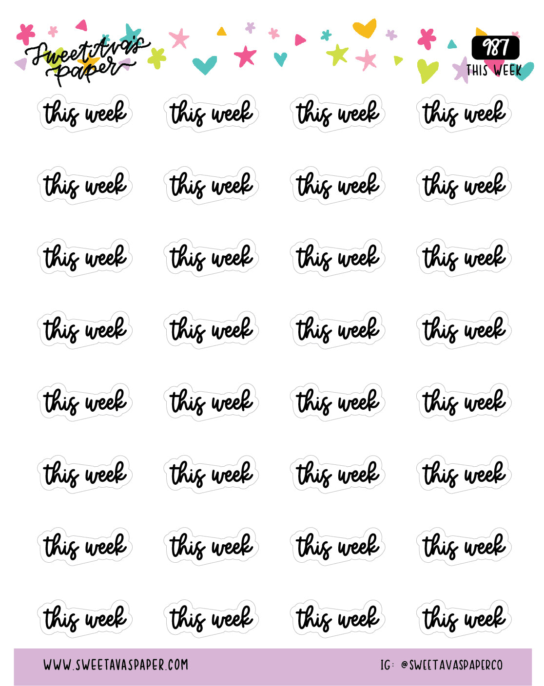 This Week Planner Stickers - Script / Text - [987]