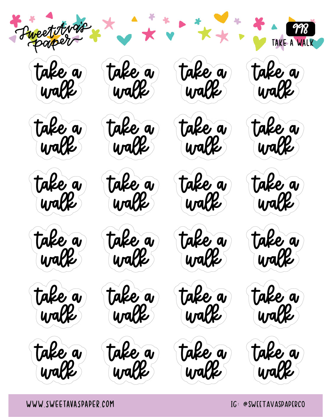 Take A Walk Planner Stickers - Script / Text - [998]