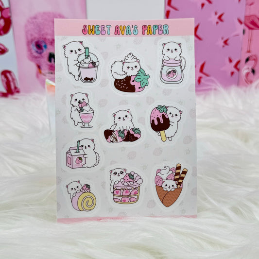 Strawberry Treats with Snowball The Cat Vinyl Sticker Sheet