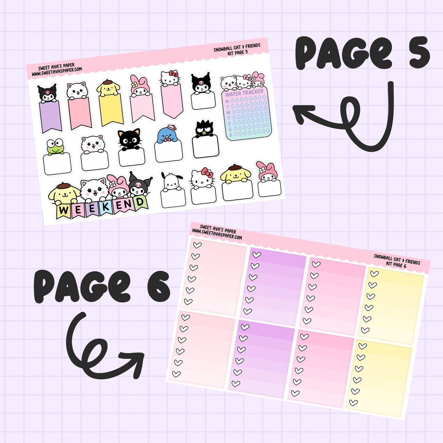 Snowball Cat & Friends Weekly Sticker Kit - Vertical Planner Kit - A La Carte or Full Kit - Planner Stickers - Snowball The Cat