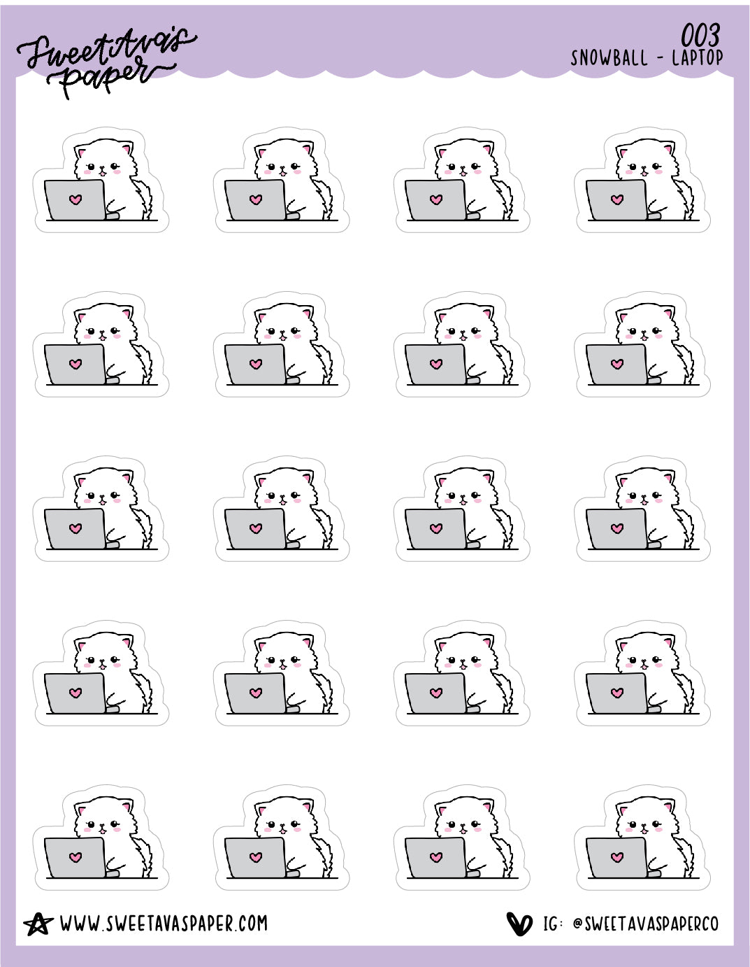 Cat on Laptop Stickers - Snowball The Cat - [003]