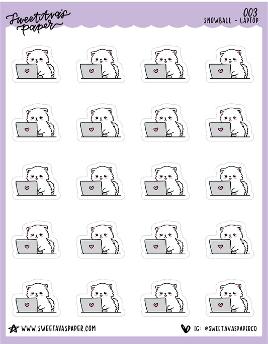 Cat on Laptop Stickers - Snowball The Cat - [003]