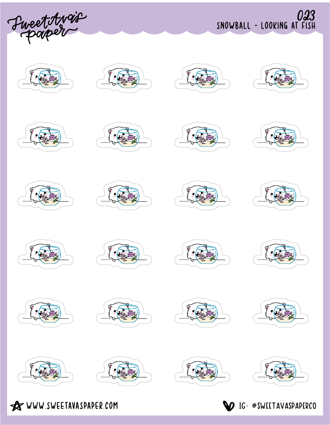ICON SIZE - Fish Tank Stickers - Snowball The Cat - [023]