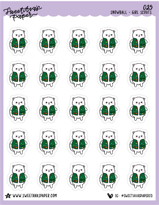 ICON SIZE - Girl Scout Stickers - Snowball The Cat - [025]