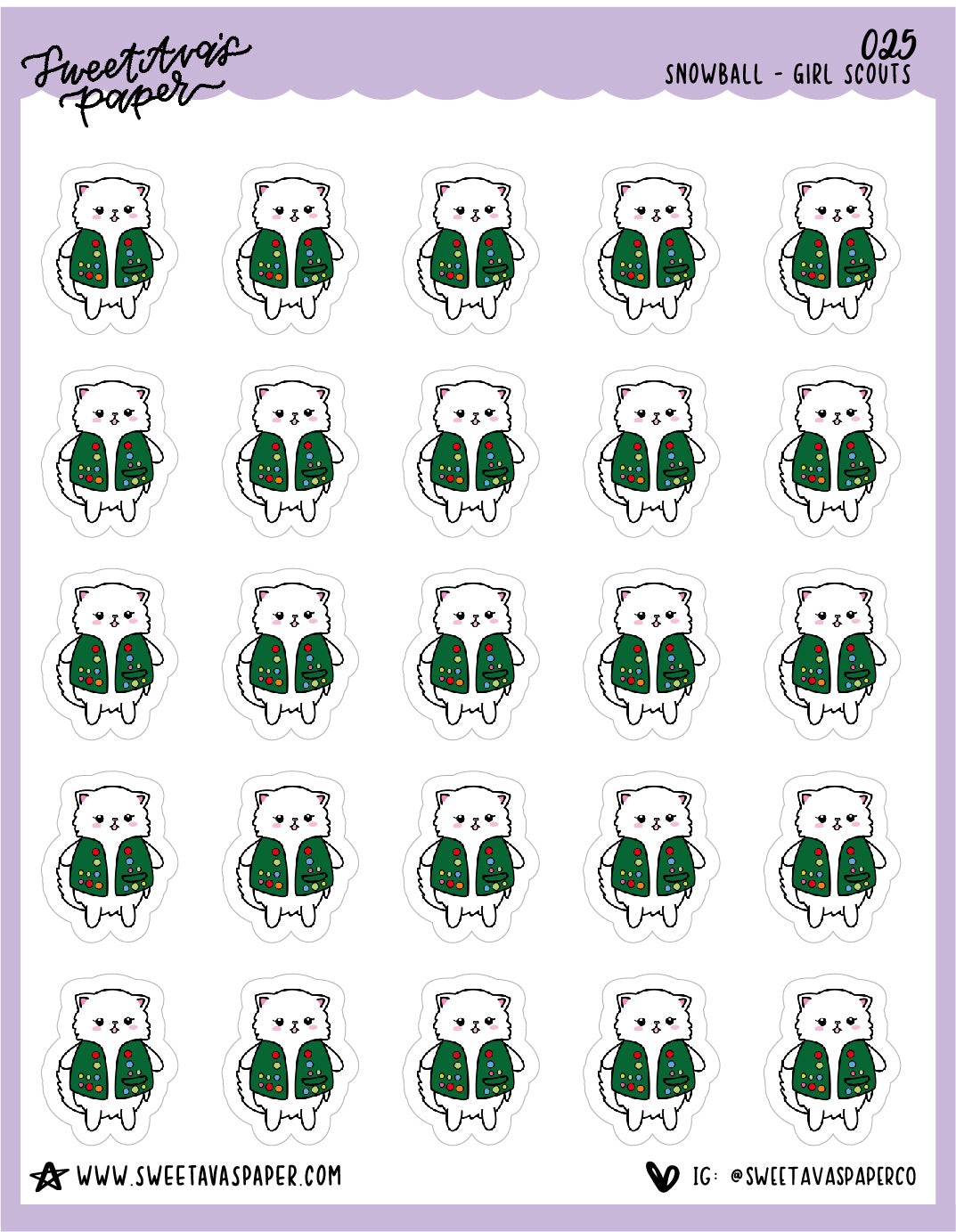 ICON SIZE - Girl Scout Stickers - Snowball The Cat - [025]