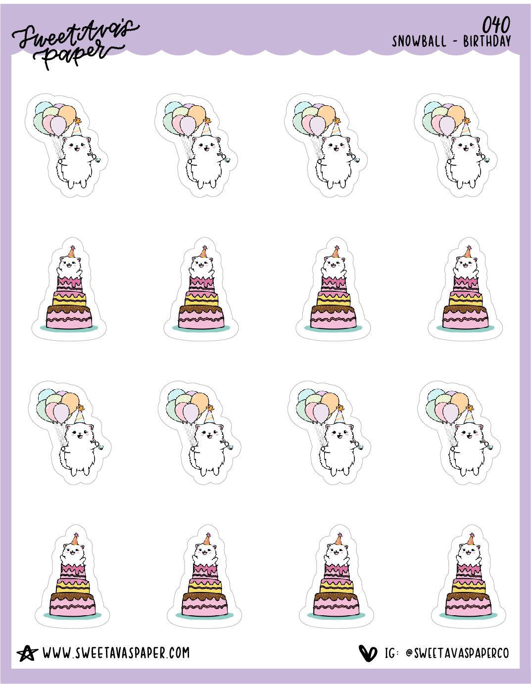 ICON SIZE - Birthday Stickers - Snowball The Cat - [040]