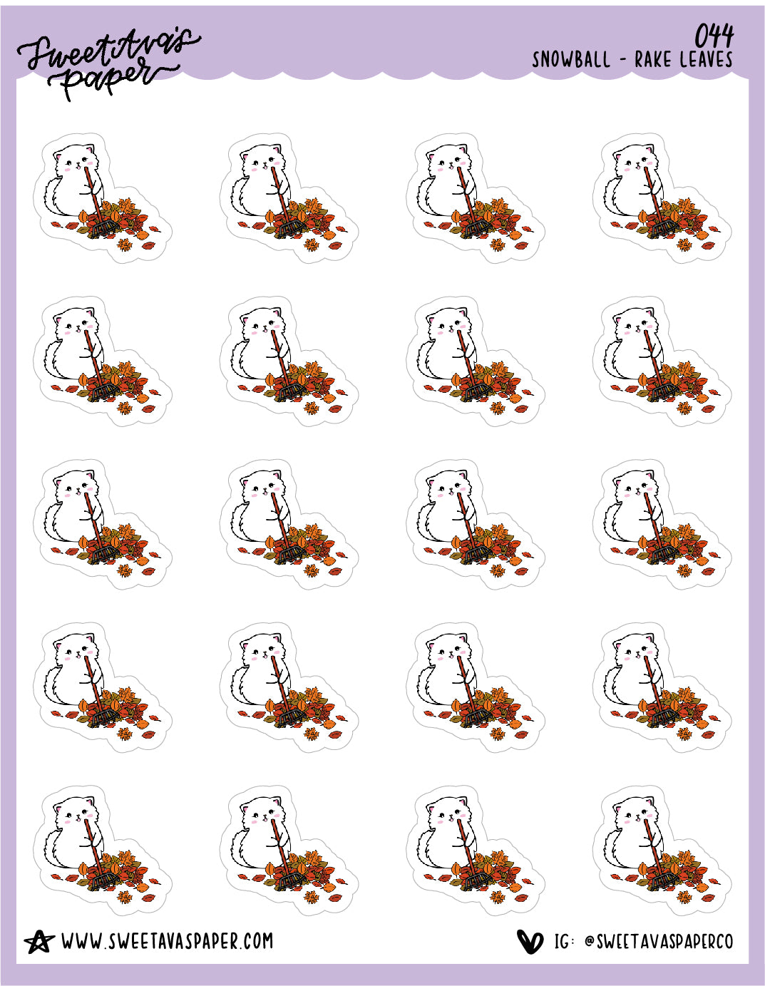 Rake The Leaves Stickers - Snowball The Cat - [044]