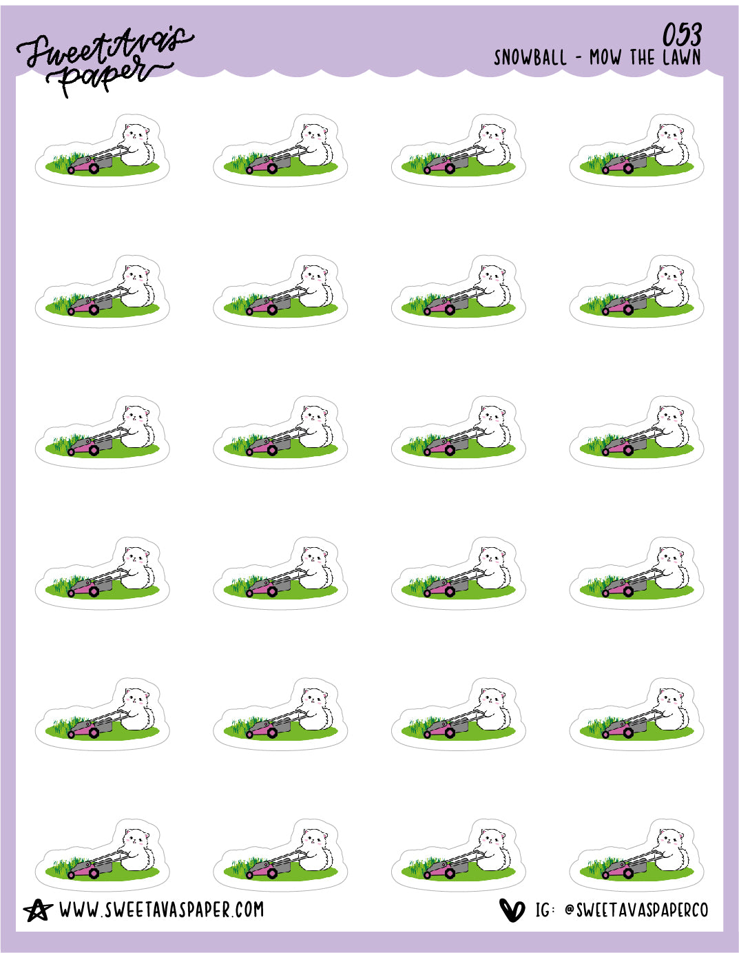 ICON SIZE - Mow the Lawn Stickers - Snowball The Cat - [053]