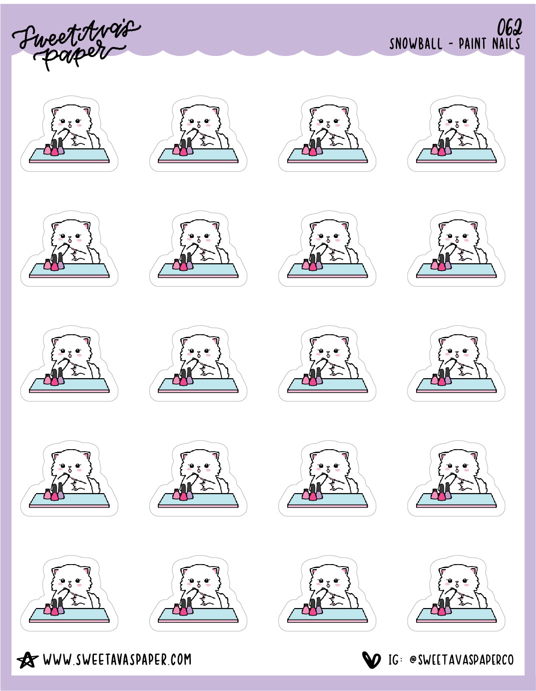 Nail Appointment Stickers - Snowball The Cat - [062]