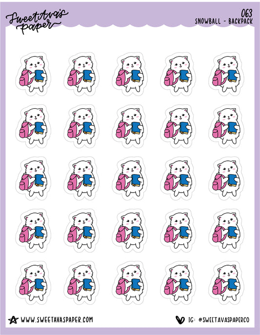 ICON SIZE - School Backpack Stickers - Snowball The Cat - [063]