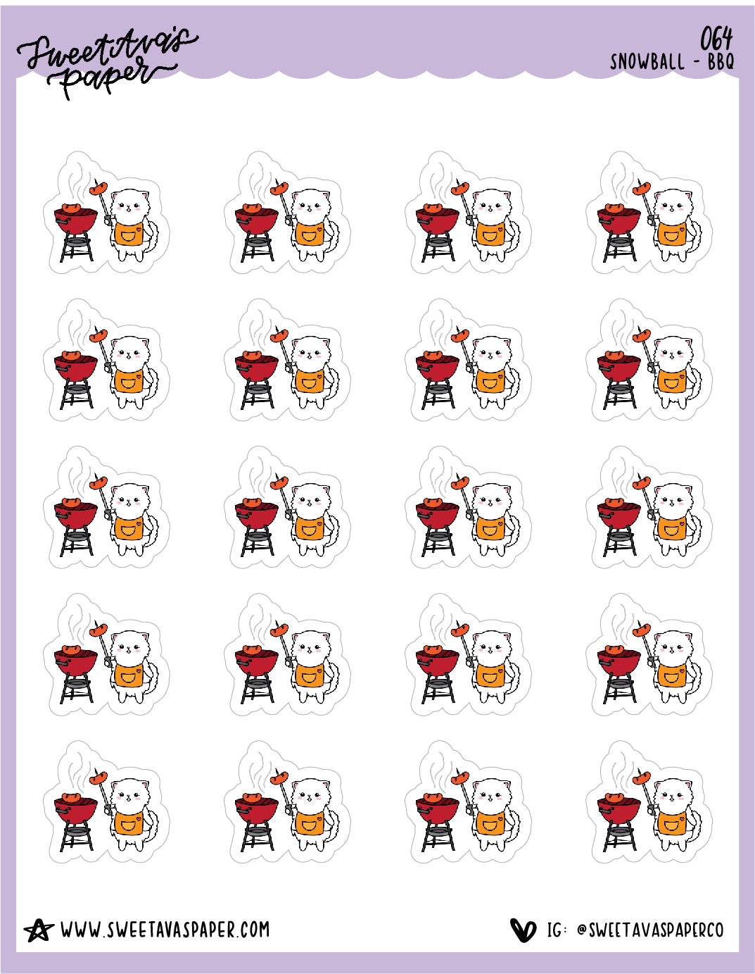 BBQ Grill Stickers - Snowball The Cat - [064]