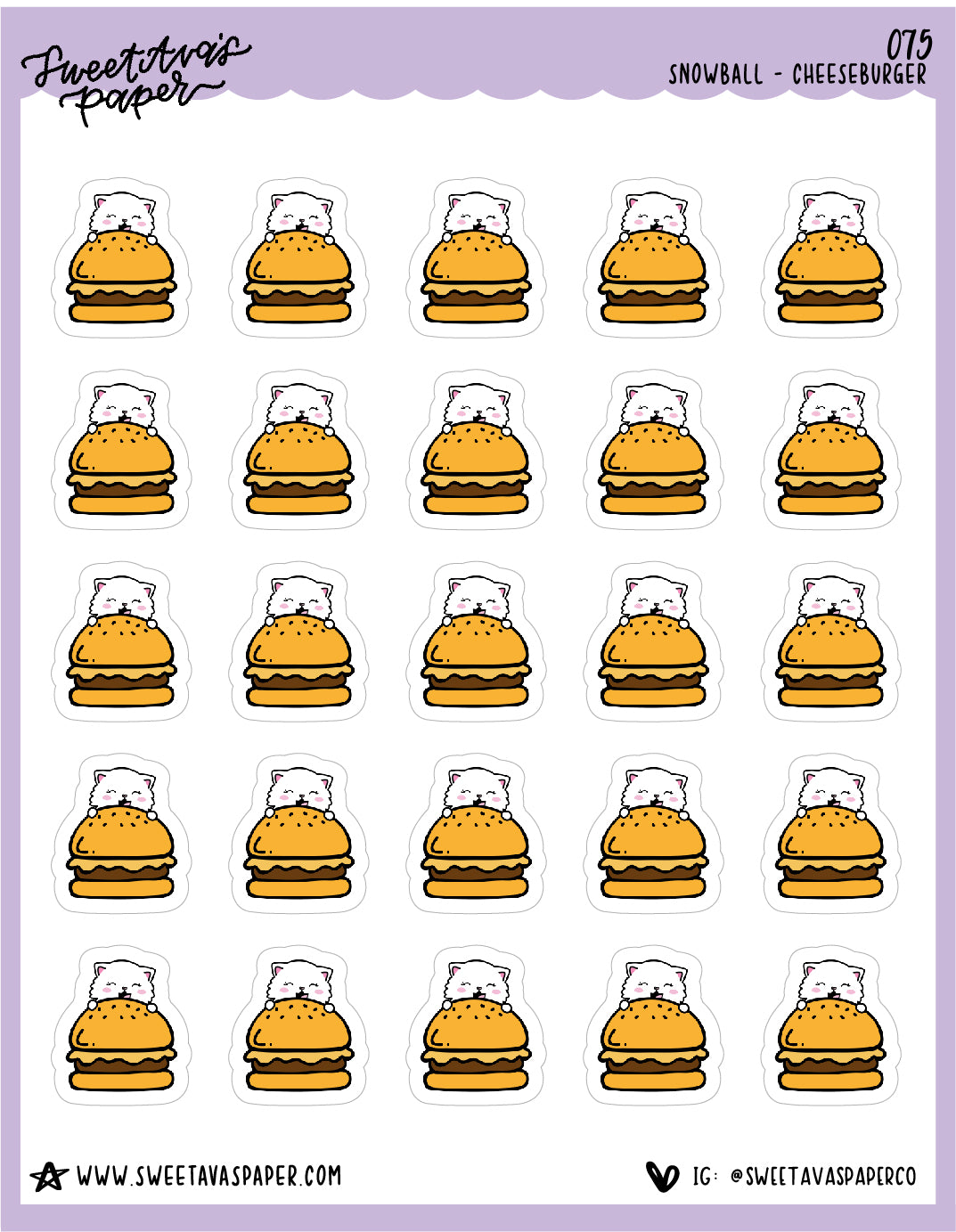 Cheeseburger Stickers - Snowball The Cat - [075]