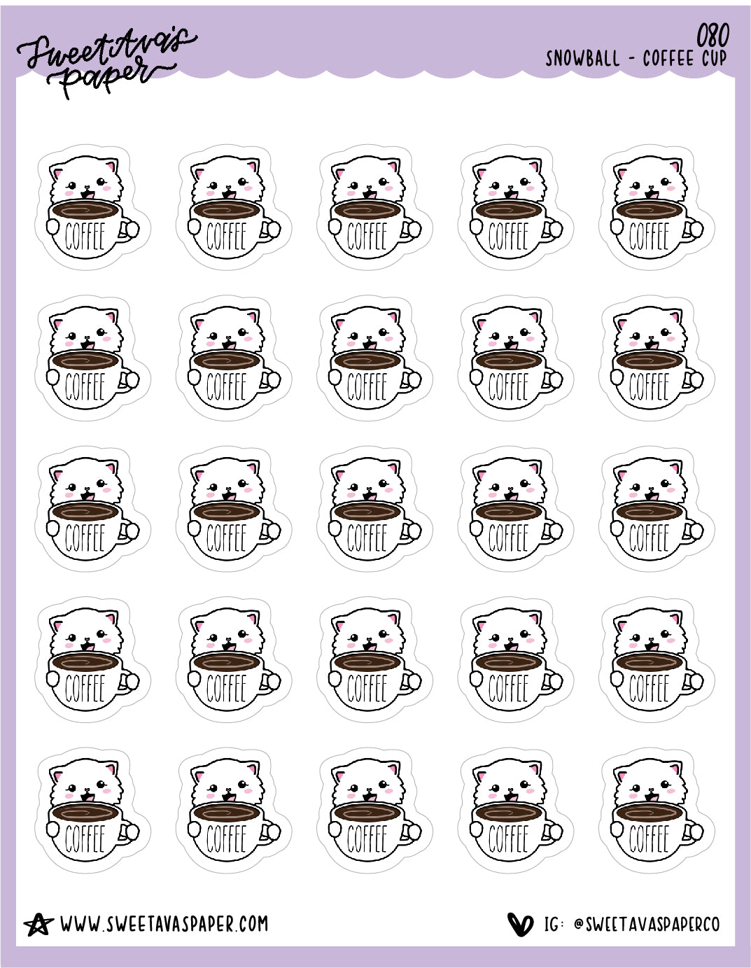 ICON SIZE - Coffee Mug Stickers - Snowball The Cat - [080]