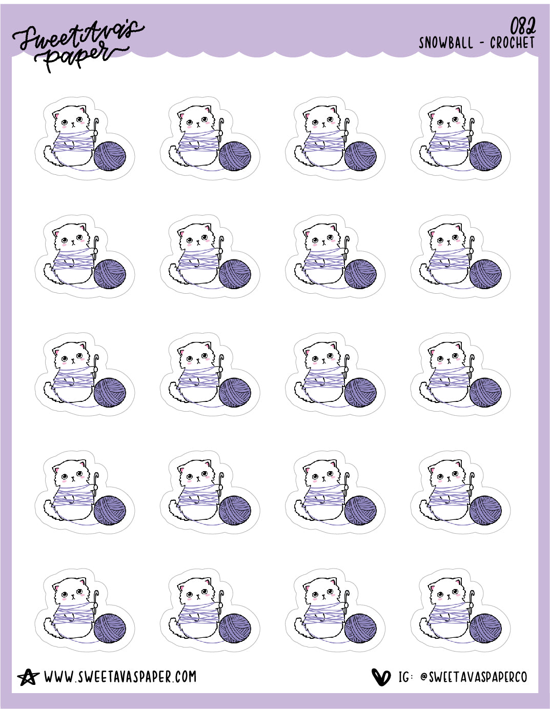 ICON SIZE - Crochet Stickers - Snowball The Cat - [082]