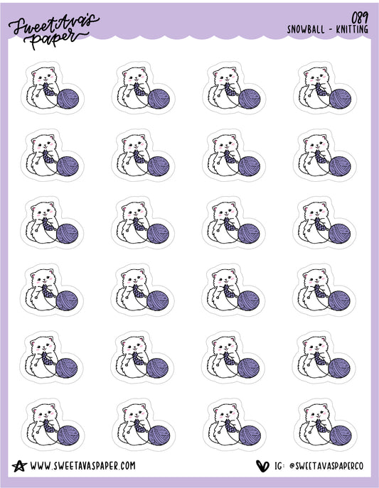ICON SIZE - Knitting Stickers - Snowball The Cat - [089]