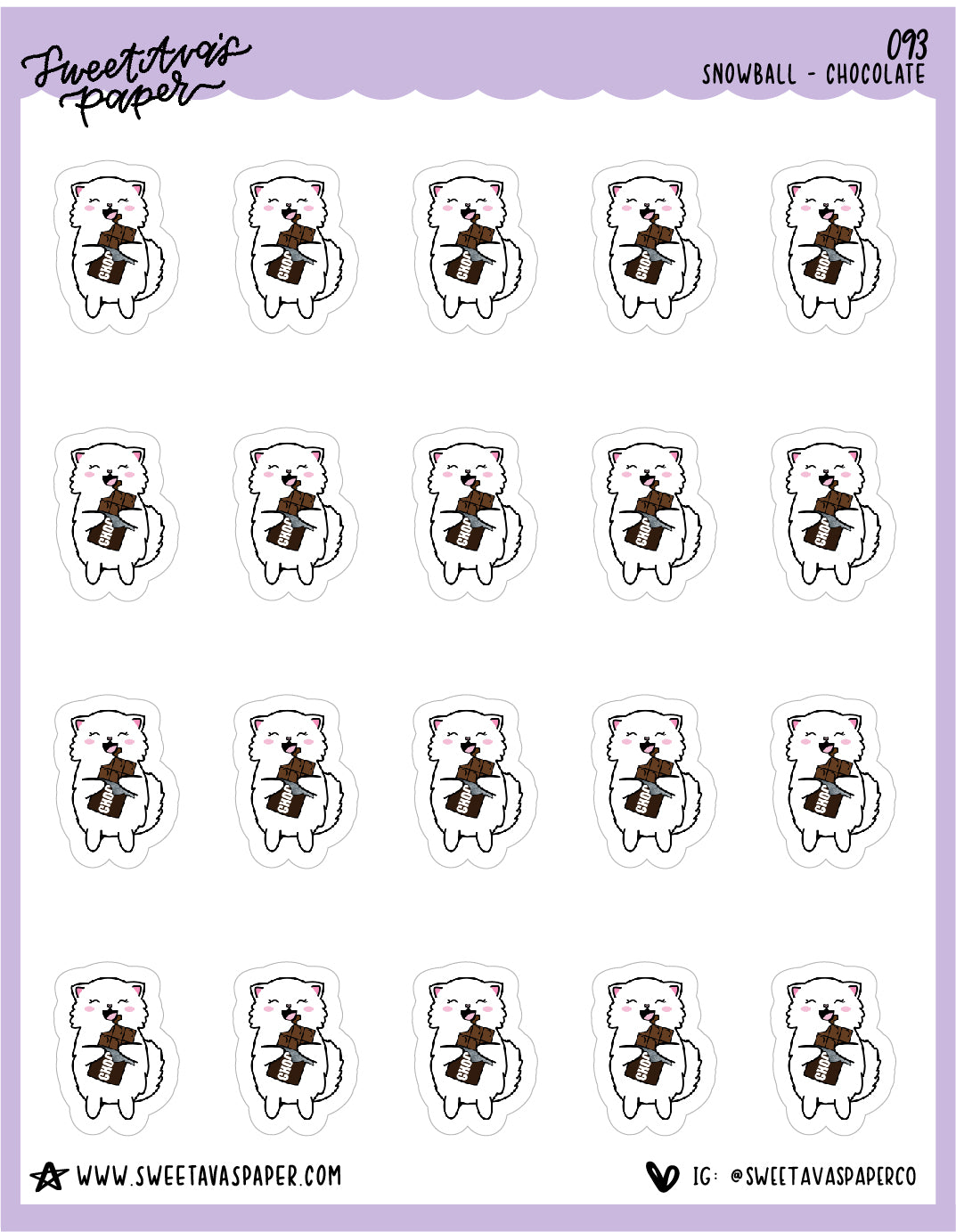 ICON SIZE - Chocolate Bar Stickers - Snowball The Cat - [093]