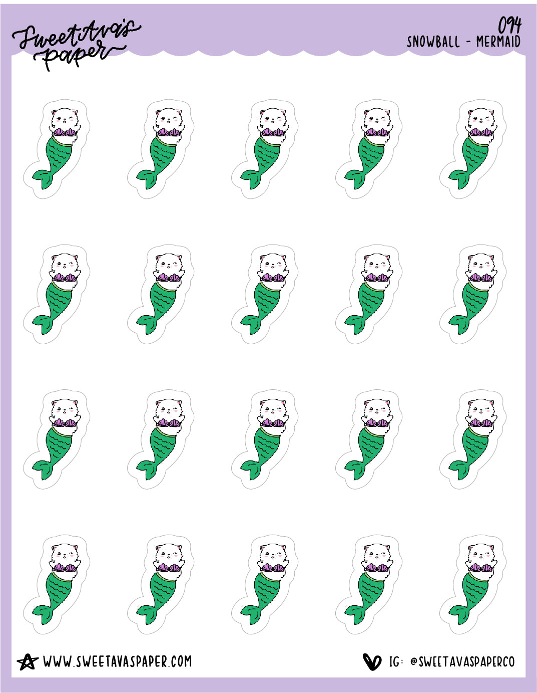 ICON SIZE - Mermaid Stickers - Snowball The Cat - [094]