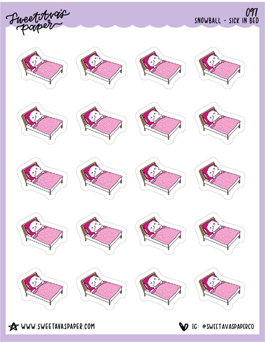 Sick In Bed Stickers - Snowball The Cat - [097]