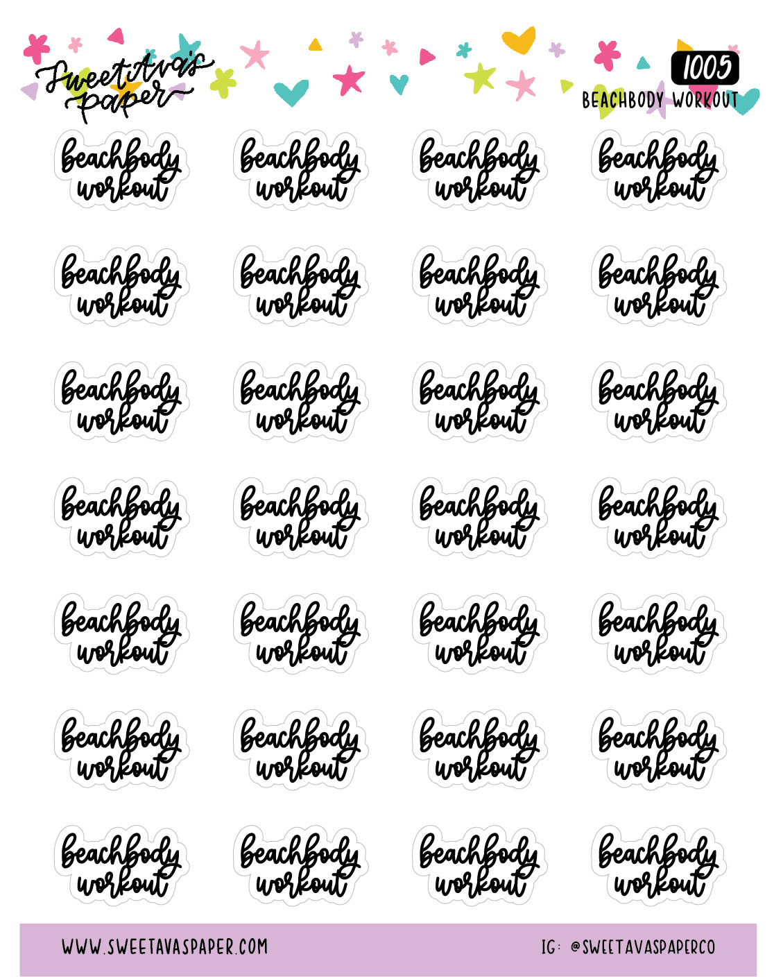 Beach Workout Planner Stickers - Script / Text - [1005]