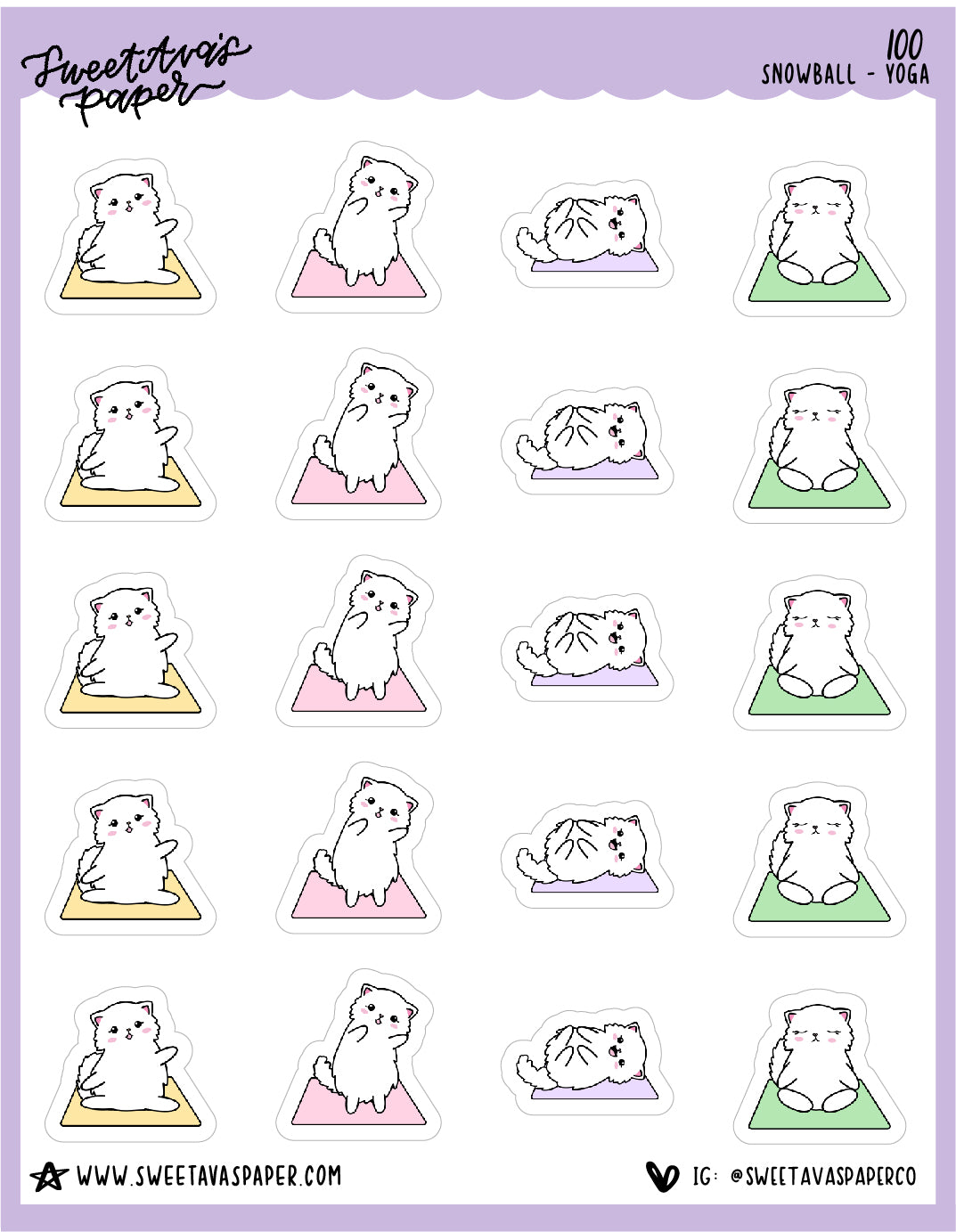 Yoga Stickers - Snowball The Cat - [100]